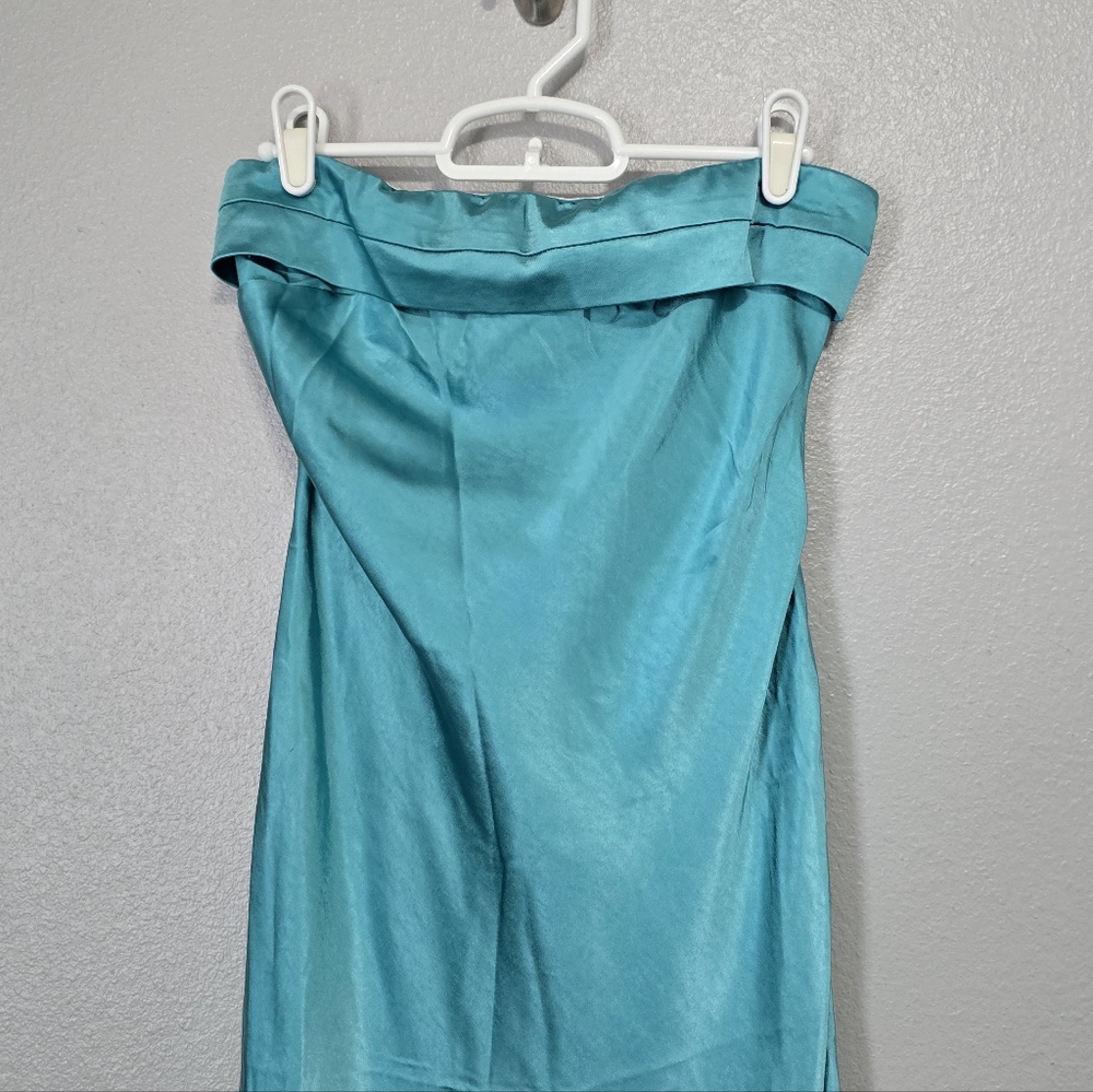 Hello Molly Teal Satin Strapless Maxi Dress - Picture 3 of 7